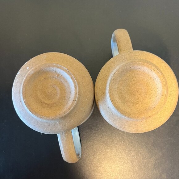 Pair of Vintage Japanese Handcrafted Hand Painted Unglazed & Glazed Pottery Mugs - Picture 11 of 13